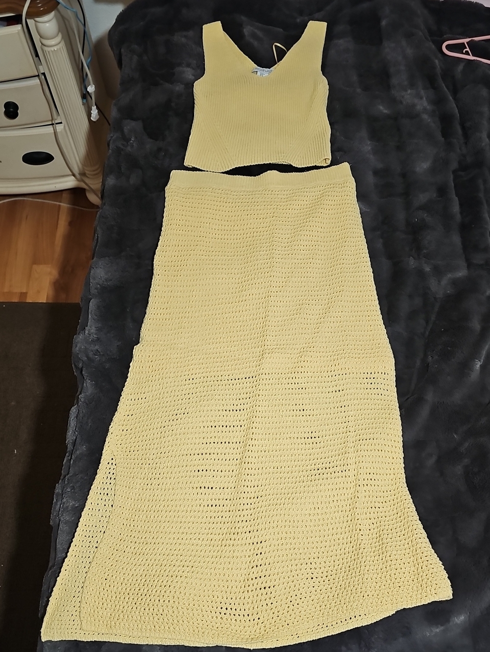 Rachel Zoe Knit Crochet Maxi Skirt Set - Pale Yellow